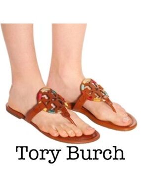 Tory Burch brown embroidered miller sandals